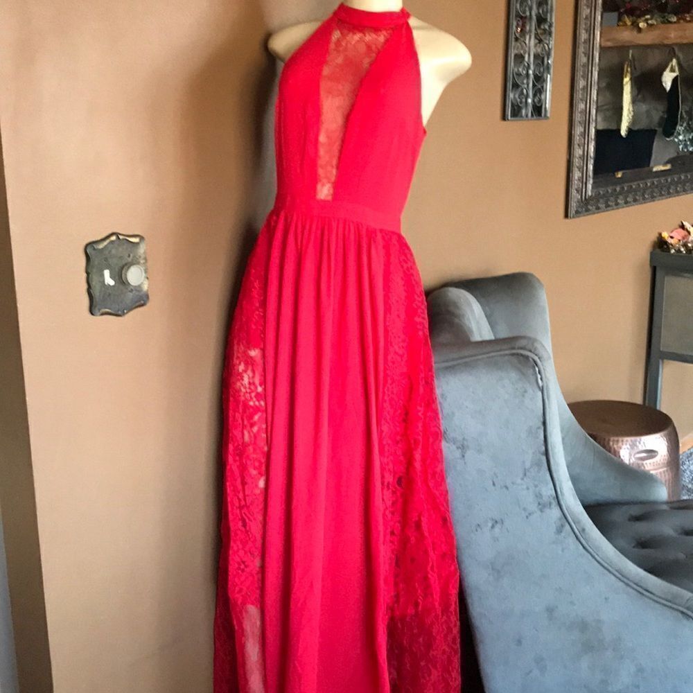 Magnificent Red Formal Lace Dress by Express 4 Red